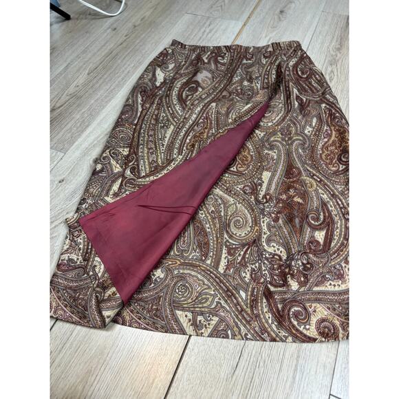 Vintage Paisley Wrap Skirt Neutral Browns Lined 90s Midi Boho Preppy Career Sz 2 - Picture 4 of 8